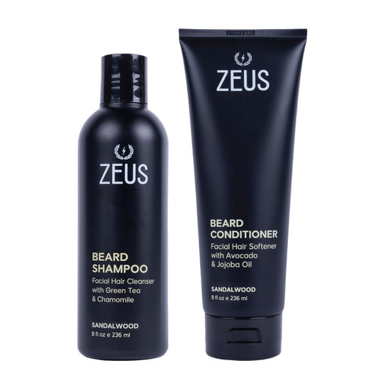 Beard Wash Set for Men, Shampoo & Conditioner Duo with Green Tea & Essential Oils, Hydrates, Softens & Strengthens Beard Hair (Made in USA) Sandalwood