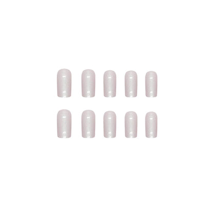 Press on Nails Medium Square Fake Nails Chrome Acrylic Nails Glossy Glue on Nails White Aurora Squoval Artificial Nails Pearl Flash Stick on False Nails with Design 24 Pcs